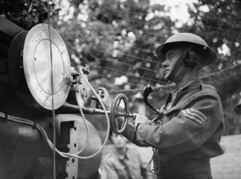 Anti-invasion British defense soldier at station.