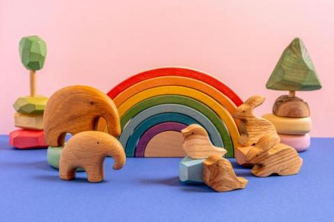 Children's wooden toy figures.