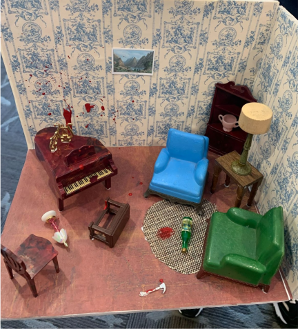 Miniature diorama of crime scene