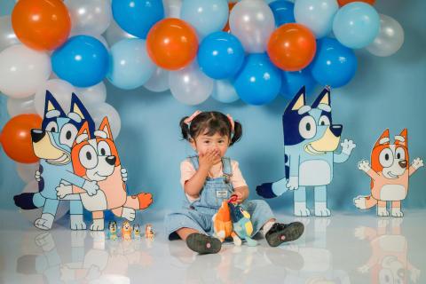Young child at a Bluey themed party