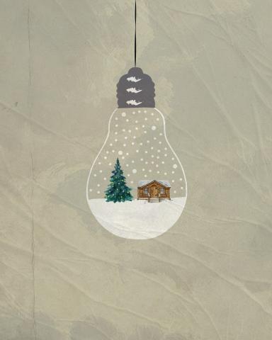 Winter scene inside lightbulb