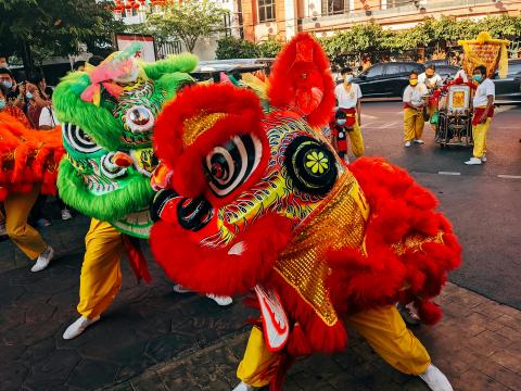 Traditional lion dancers