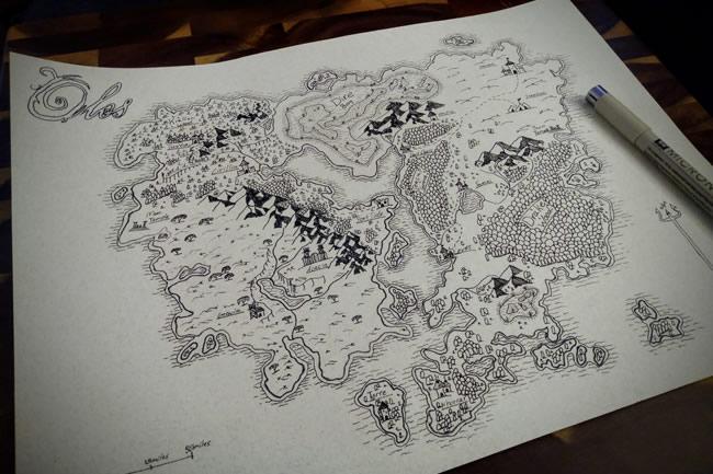 Black and white map of a fictional place.