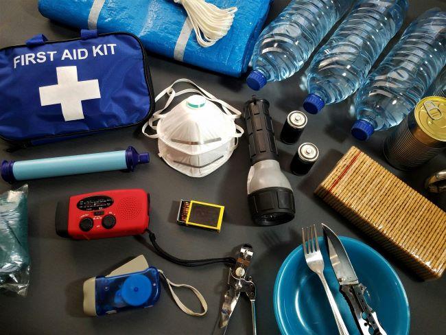 Survival equipment on table