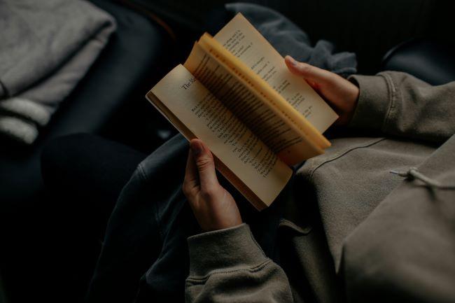 Person holding a book and flipping through the pages.